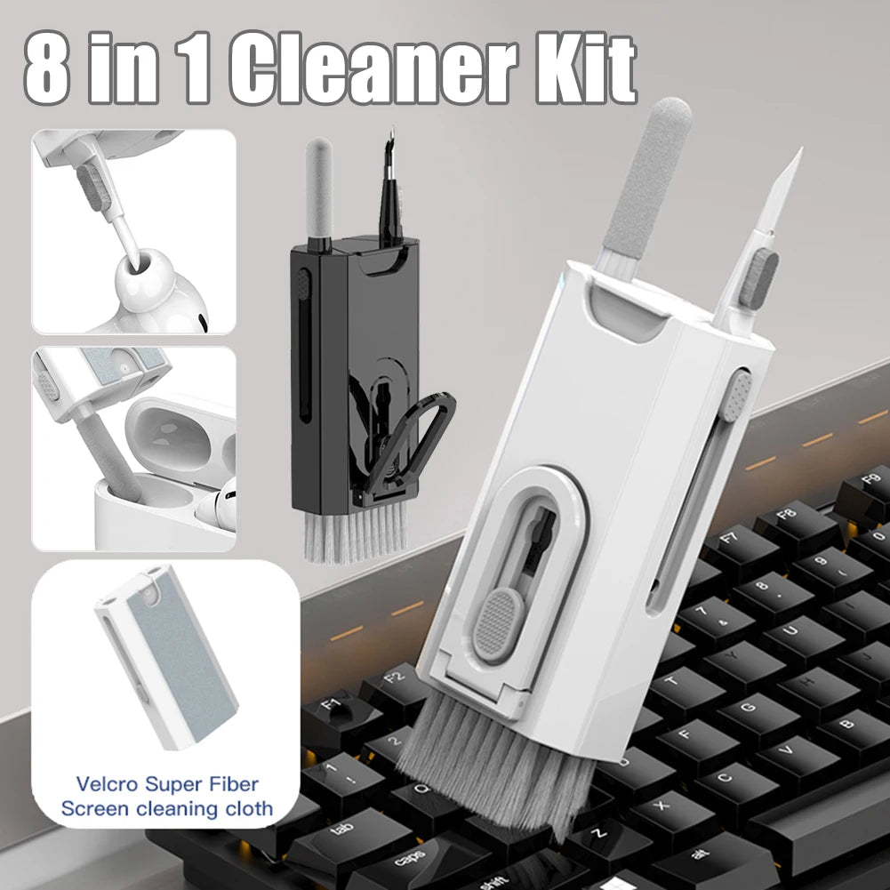 8 in 1 Earbuds Cleaning Brush Kit Built-in Key Puller Earbuds Cleaning Brush Portable Keyboard Cleaner Brush for Airpods Pro 2